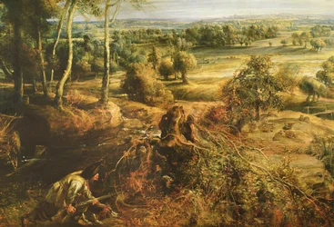 Jesienny pejzaż z widokiem na Het Steen wczesnym rankiem, ok. 1636, detal z 211075