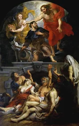 Chrystus ustanawiający św. Rocha patronem ofiar dżumy w latach 1623-1626.