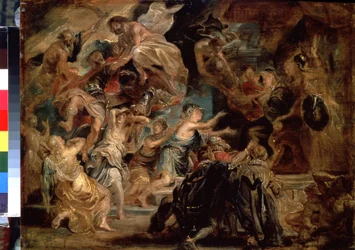 Śmierć Henryka IV (1553-1610) i proklamacja regencji (śmierć Henryka IV i proklamacja regencji). Obraz Petera Paula (Pierre-Paul) Rubensa (lub Peter Paul lub Petrus Paulus) (1577-1640). Olej na drewnie, 48 x 65 cm