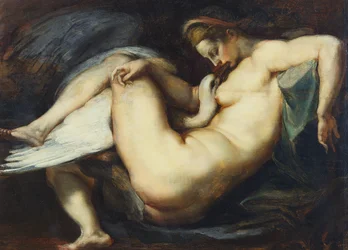Leda i łabędź (olej na panelu)