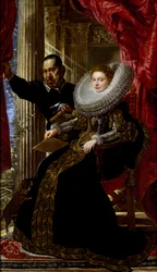 Portret młodej arystokratki z krasnoludkiem (olej na płótnie)