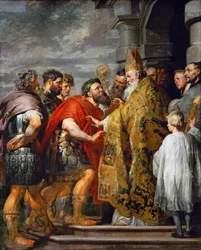 Święty Ambroży z Mediolanu (zmarł w 397) i cesarz Teodozjusz I Wielki (347-395). Ok. 1615. Wymiary: 362 x 246 cm. Muzeum Historii Sztuki, Wiedeń