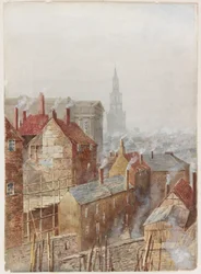 Newcastle upon Tyne z mostu wysokiego poziomu (akwarela na papierze)