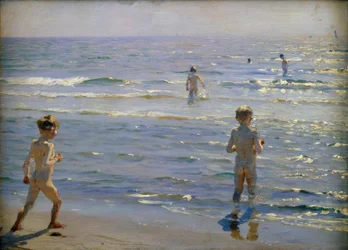 Kąpiący się chłopcy. Światło słoneczne. Skagen