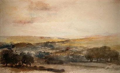 Widok z daleka na zamek Lowther, Westmorland (akwarela na papierze)