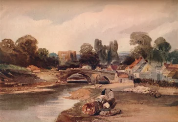Wioska nad rzeką, z mostem i ruinami, ok. 1824 r.