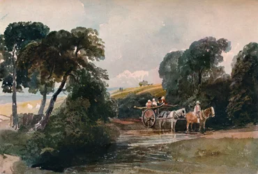 Wózek z sianem przekraczający strumień, c1824