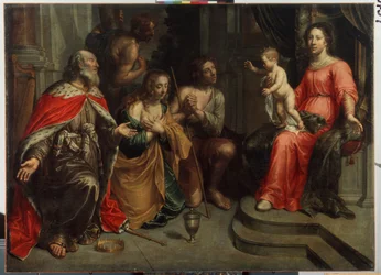 "Grzesznicy przed Dziewicą" (Grzesznicy przed Dziewicą) Obraz Peetera (Petera) van Linta (1609-1690) XVII-wieczny Skansen Pałac Gatchina, Sankt Petersburg