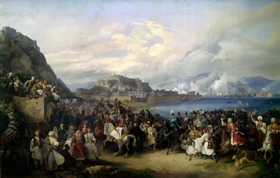 Książę Otton (1815-1867) syn Ludwika I Baviere debarque w Nafplio w dniu 6.02.1833 i zostaje królem Grecji Obraz Petera von Hessa (1792-1871) (wł.) 1835 nd. 2,73 x 4,16 m Monachium. Nowa Pinakoteka.