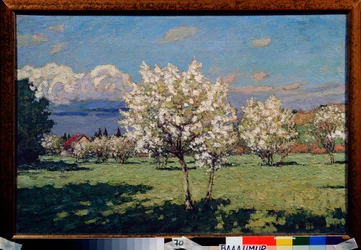 Kwiaty wiśni. Malarstwo Piotra Iwanowicza Pietrowiczewa (Piotr Pietrowiczew) (1874-1947), olej na płótnie