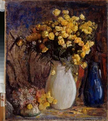 Nenuphars dans un vase blanc (Lilie wodne w białym dzbanku) - Malarstwo Piotra Iwanowicza Pietrowiczewa (Piotr Pietrowiczew) (1874-1947), olej na płótnie - Sztuka rosyjska końca XIX-XX wieku, modernizm - Państwowe Muzeum Sztuki Surikowa, Krasnojarsk (Rosja