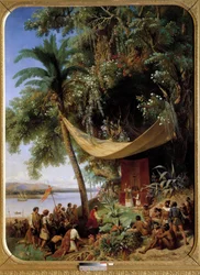 Pierwsza msza w Ameryce (XV w.) Msza na Kubie w 1494 r. Druga podróż Kolumba do Hawany). Obraz Blancharda Pharamonda (1805-1873)