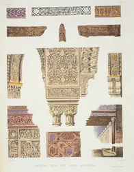 Detale z Dworu Lwów, Alhambra, z "Pamiątki z Granady i Alhambry", wyryte przez Benard und Frey, opublikowane ok. 1836-37 r.
