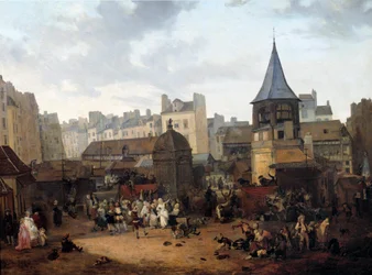 Rejouissances wygłoszone przez miasto Paris aux Halles 21.01.1782 z okazji narodzin delfina Ludwika Józefa z Francji (1781-1789) Obraz Louisa Philiberta Debucourta (1755-1832) 1782 nd. 0,89x1,16 m Paryż, Muzeum Carnavalet