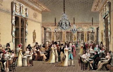 Wielki Salon Cafe Frascati. Litografia autorstwa Philiberta-Louisa (Philibert Louis) Debucourt (1755-1832)