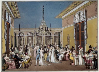 Wielki Salon Cafe Frascati. Litografia autorstwa Philiberta-Louisa Debucourta (1755-1832)