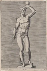 Ilustracja 4: Apollo, posąg nagiego boga stojącego na cokole, noszącego koronę i trzymającego..., 1586.