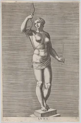 Tablica 7: Diana, posąg nagiej bogini stojącej na cokole, noszącej półksiężyc w ..., 1586