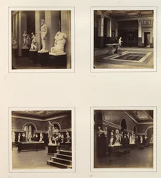 [Dwór grecki z farnese torsem młodzieńca, widok klasycznej fontanny i basenu, Rzym..., ca. 1859.