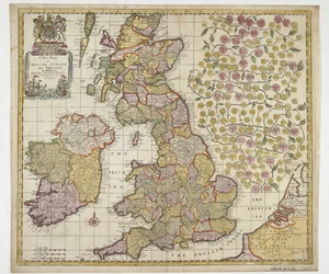 Nowa mapa Anglii Szkocji i Irlandii, c.1690 (kolorowe grawerowanie)