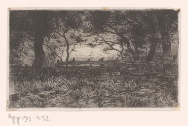 Łąka z płotem i drzewami Kranenburg (tytuł oryginalny)