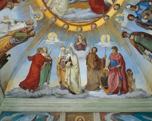 Dante i Beatrice rozmawiają z Piccardą i Constance, z „Niebios Błogosławionych i Empiriańskich”, Pokój Dantego (fresk)