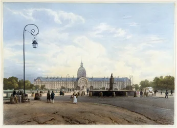 Hôtel des Invalides widziany z Pola Marsowego - w „”Spacer po Paryżu i jego okolicach””, autorstwa Jacotteta i Benoista, wyd. Gihaut