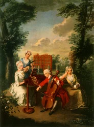 Książę Fryderyk Ludwik, książę Walii, grający na wiolonczeli w pałacu Kew, ok. 1733-1750, 1942 r.