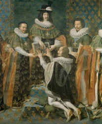 Ludwik XIII wita księcia Longueville w Zakonie Ducha Świętego, obraz Philippe de Champaigne (1602-1674), Francja