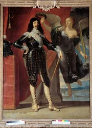 Portret u stóp Ludwika XIII (1601-1643) wieńczy Zwycięstwo. Obraz Philippe de Champaigne (1602-1674)