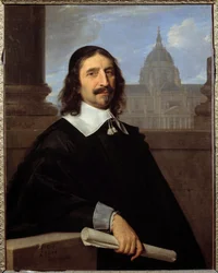 Portret architekta Jacquesa Lemerciera (1585-1654) przed kaplicą Sorbony Obraz Philippe de Champaigne (1602-1674) (ec.flam.) XVII w. Ndz. 0,97x0,75m - - Portret architekta Jacques Lemercier (1585-1654), przed t