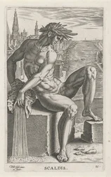Riviergod Scaldis Scaldis (tytuł na obiekcie) Rivier- en zeegoden (tytuł serii) Eleganckie portrety morskich półbogów i pieczęci Amnicus (tytuł serii)