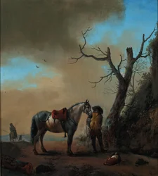 Krajobraz z białym koniem i jeźdźcem, ok.1647