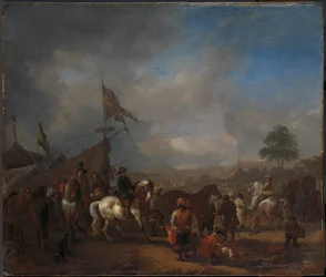 Targ koni w pobliżu obozu wojskowego, ok. 1665-1668 (olej na płycie)