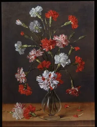 Bukiet goździków w szklanym wazonie, ok. 1600-1700 (olej na płycie)