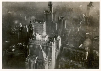 Zdjęcie lotnicze centrum Manhattanu, wykonane z LZ 127 Graf Zeppelin, Nowy Jork 1928 (zdjęcie czarno-białe)