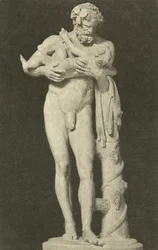 Silenus z Dzieciątkiem Dionizos, antyczna rzeźba rzymska w zbiorach Glyptothek, Monachium, Niemcy (zdjęcie czarno-białe)