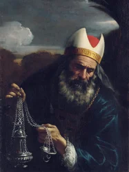 Aaron, arcykapłan Izraelitów, trzymający kadzielnicę