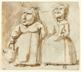 Karykatury dwóch kobiet (recto); modlący się Judasz (verso)