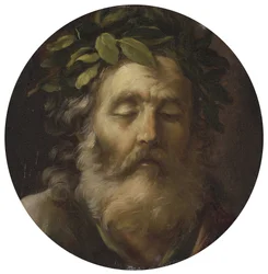 Portret poety Homera par Mola, Pier Francesco (1612-1666). Olej na drewnie, format : D 38,7, , Kolekcja prywatna