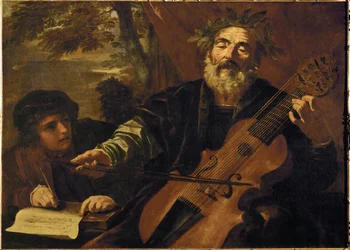 Poeta Homer z lirą da gamba, instrumentem używanym do akompaniowania balladom (obraz na płótnie)