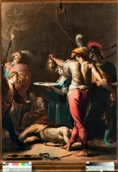 Dekolacja św. Jana Chrzciciela (Ścięcie św. Jana Chrzciciela) Głowa świętego umieszczona na płaskowyżu - Obraz Pier Francesco Mazzuchelli dit il Morazzone (1573-1626) Musei di Strada Nuova Genes (inv n PB 2813)