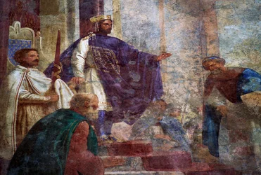 Detal z fresków na fasadzie Palazzo Thiene (XV wiek), Vicenza (Lista Światowego Dziedzictwa UNESCO)