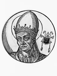 Portret Benedykta I (Benedictus Bonosus, zm. 579), 62 papieża Kościoła Katolickiego z 575, rycina