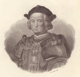 Portret włoskiego dowódcy wojskowego i polityka Giana Giacoma Trivulzia (1440-1518), rytował Locatelli