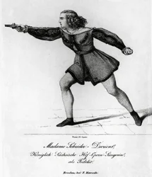Portret Wilhelminy Schroder-Devrient (1804-1860), niemieckiej sopranistki, w roli Leonory w Fidelio lub miłości małżeńskiej, autorstwa Ludwiga van Beethovena (1770-1827), rycina