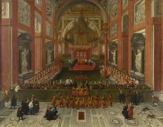 Benedykt XIII Przewodniczy prowincjalnemu synodowi rzymskiemu z 1725 r., bazylika św. Jana na Lateranie, 1725 r.