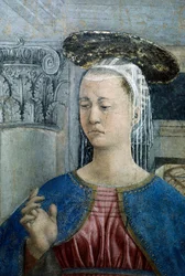 Fragment z Legendy o prawdziwym krzyżu ukazujący Zwiastowanie, autorstwa Piero della Francesca
