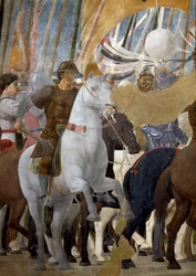 Legenda o prawdziwym krzyżu, szczegół Zwycięstwa Konstantyna w bitwie pod mostem Mulwijskim, 312 r., ukończony fresk z 1464 r.