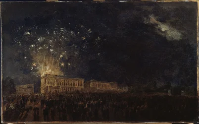Fajerwerki z okazji narodzin księcia Normandii, około 1782 r. (olej na płótnie na drewnie)